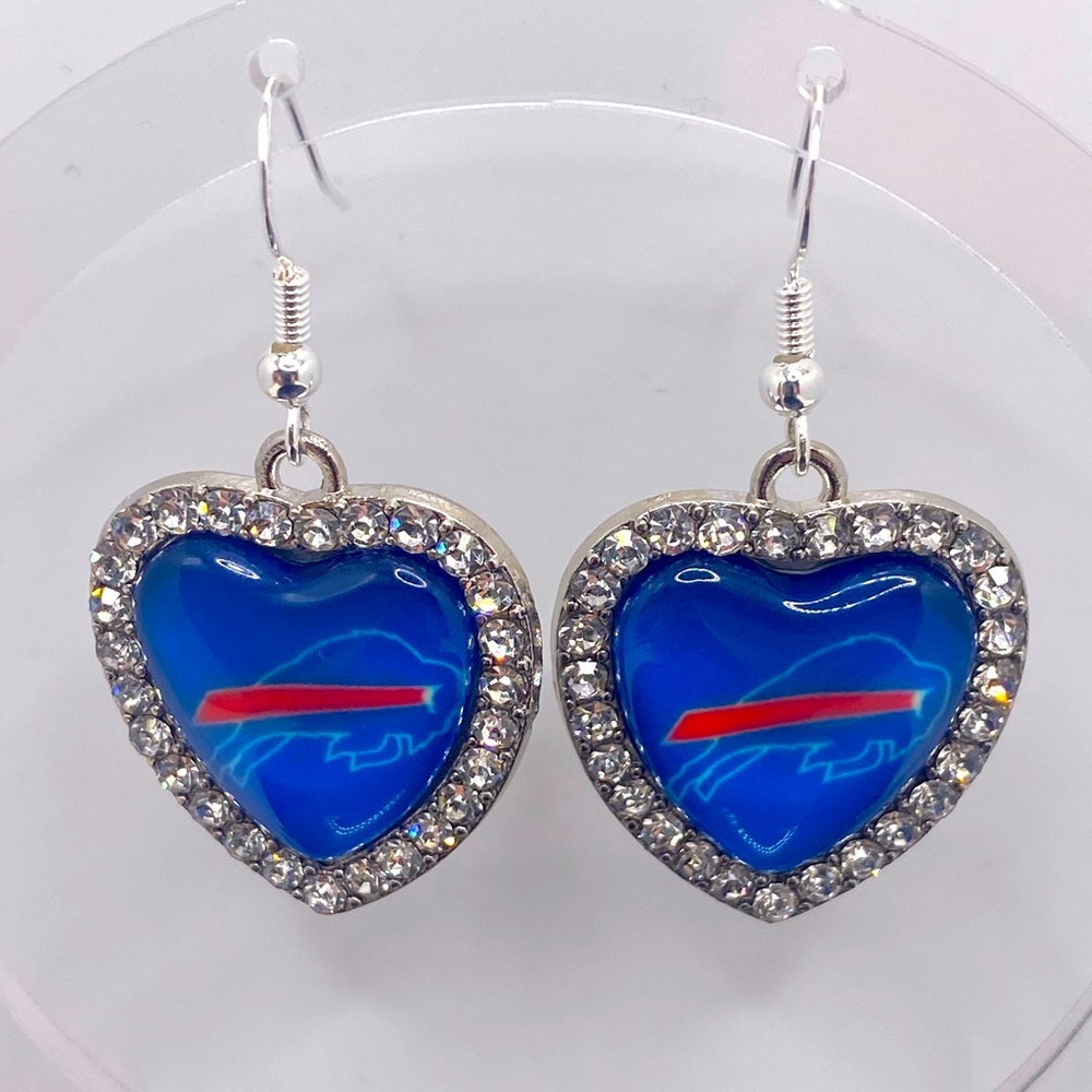 Buffaloes bills red and blue earrings with sterling silver hooks crystals